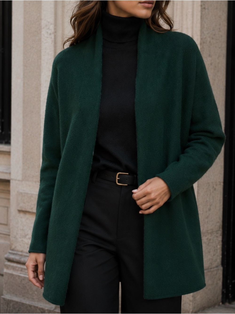 Beryll Caia Cashmere Cardigan Sweater Open Front Hunter Green One size
